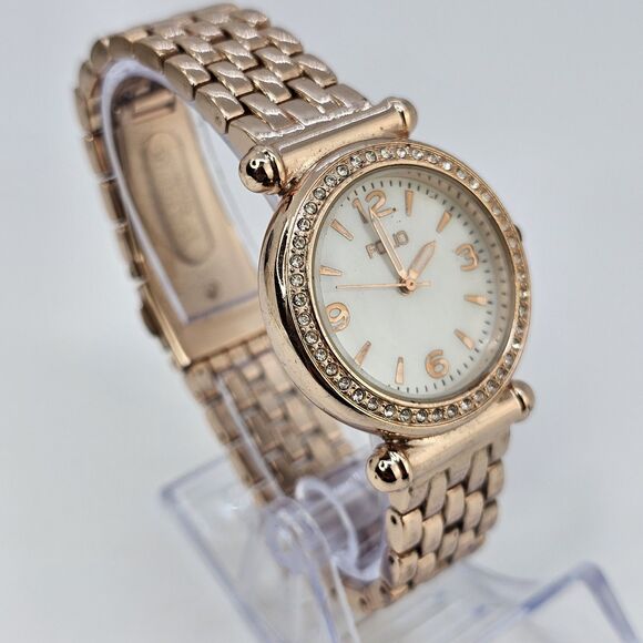 Folio Women's Watch 33MM White Dial Gold Bracelet Band  7" New Battery - Picture 3 of 13